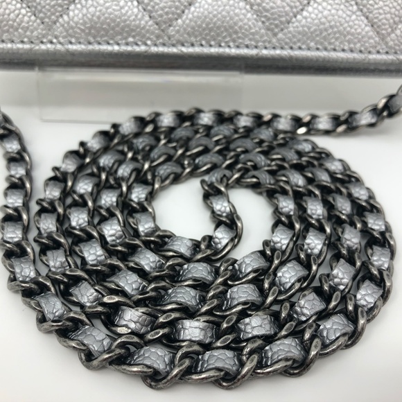 CHANEL Silver Caviar Ruthenium HW Wallet On Chain - Picture 13 of 16